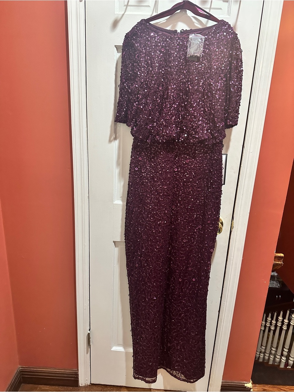 Adrianna Papell Plum Sequin Maxi Dress